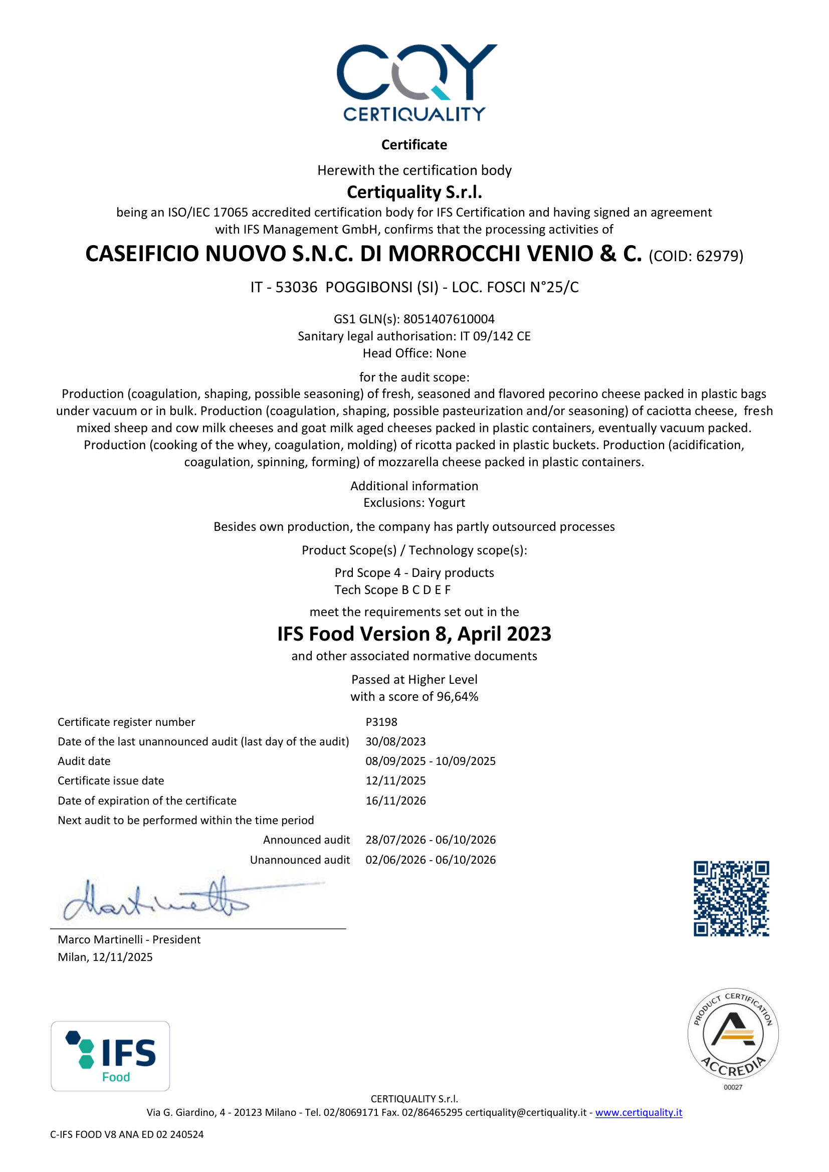 Certificate IFS_FOOD_P3198_2025